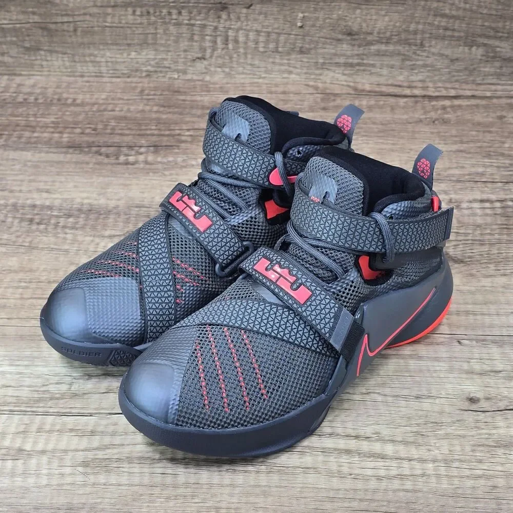 Nike Lebron Soldier IX 9 GS Kids Size 4Y Gray Hot Lava Sneakers 776471-002 NEW